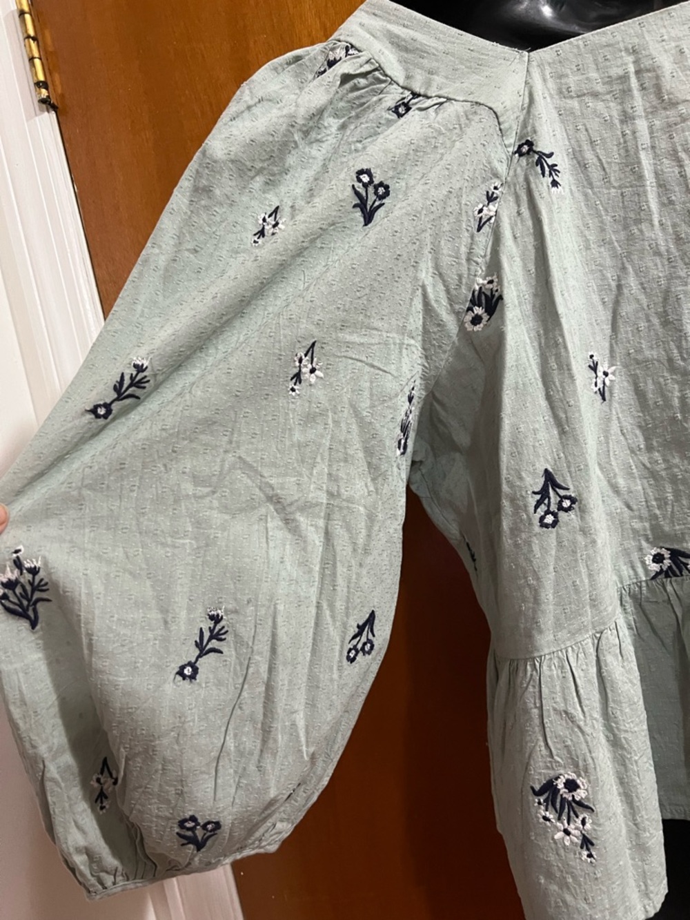 Universal Thread Sage Green Embroidered Square-Neck Peasant Blouse - Picture 3 of 10